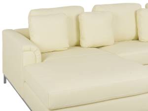 Ecksofa OSLO 2-tlg Beige - Creme - Silber - Armlehne davorstehend links - Ecke davorstehend rechts - Mit Hocker - Mit Kissen - Echtleder