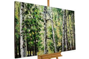 Bild gemalt Sanfter Gruß durch den Wald Grün - Massivholz - Textil - 120 x 80 x 4 cm