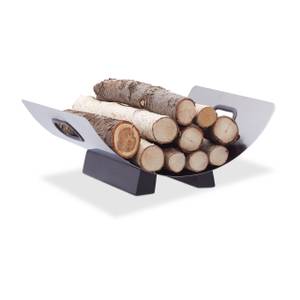 Panier bûches de bois en inox Gris - Argenté - Bois manufacturé - Métal - Matière plastique - 41 x 16 x 33 cm