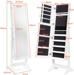 Schmuckschrank mit Ganzkörperspiegel Weiß - Holzwerkstoff - 37 x 146 x 41 cm