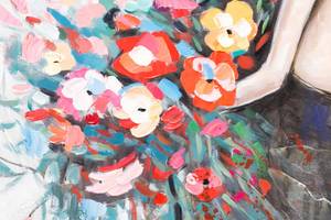 Acrylbild handgemalt Flower Girl Schwarz - Pink - Massivholz - Textil - 80 x 80 x 4 cm