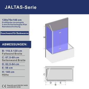 Duschwand für Badewanne GWALAS Tiefe: 120 cm