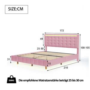 Polsterbett mit LED Nesoi Ⅳ Pink - Breite: 172 cm