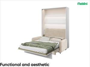 Schrankbett  Bed Concept BC-01 + Sofa Beige - Hochglanz Weiß