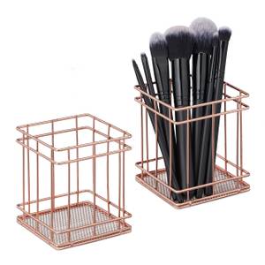 2x pots à pinceau de maquillage carré Cuivre