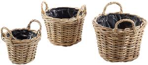 3tlg. Set Blumentopf RATTANSET3 Grau - Rattan - 31 x 21 x 31 cm