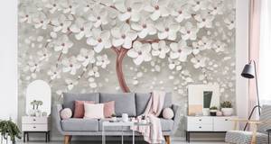 Fototapete abstrakter Baum Blumen 3D Grau - Hellrosa - Weiß - 270 x 180 x 180 cm