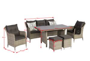 Dining Lounge Set Davos Grau - Metall - Polyrattan - 160 x 85 x 70 cm