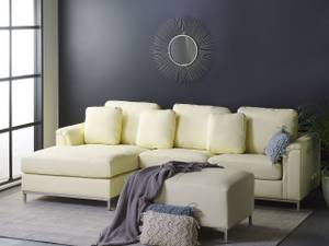 Ecksofa OSLO 2-tlg Beige - Creme - Silber - Armlehne davorstehend links - Ecke davorstehend rechts - Mit Hocker - Mit Kissen - Echtleder