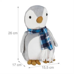 Butoir de porte pingouin Gris - Blanc - Fibres naturelles - Textile - 16 x 26 x 17 cm