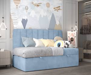 Kinder-Boxspringbett AVERY Hellblau - Tiefe: 90 cm