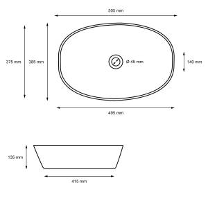 Waschbecken Ovalform 505x385x135 mm weiß Keramik - Metall