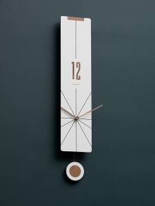 Design Wanduhr THE WHITE PENDULUM. Weiß - Holzwerkstoff - 14 x 72 x 1 cm