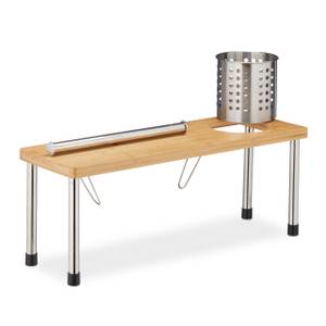 Küchenregal Arbeitsplatte Schwarz - Braun - Silber - Bambus - Metall - 55 x 21 x 18 cm