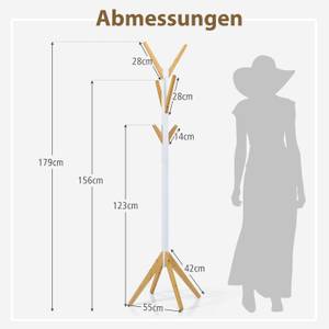 Garderobenständer mit 6 Haken Weiß - Bambus - 55 x 179 x 55 cm