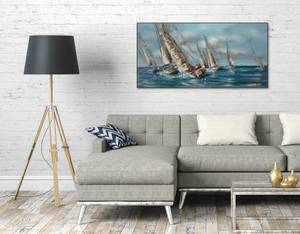 Acrylbild handgemalt Von Küste zu Küste Blau - Weiß - Massivholz - Textil - 120 x 60 x 4 cm