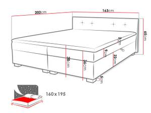 Boxspringbett Mukke Grau - Holz teilmassiv - 163 x 65 x 202 cm