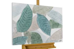 Acrylbild handgemalt Farben der Natur Grau - Grün - Massivholz - Textil - 100 x 75 x 4 cm