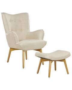 Fauteuil VEJLE Beige - Crème - Chêne clair - Textile