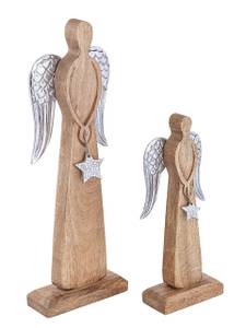 Deko Weihnachten Weihnachtsengel 2er-Set Braun - Silber - Massivholz - Holzart/Dekor - 16 x 47 x 6 cm