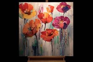 Tableau Coloured Flower Salute Bois massif - Textile - 80 x 80 x 4 cm