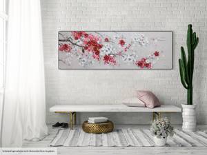 Tableau peint Fleurs Éternelles Rouge - Blanc - Bois massif - Textile - 150 x 50 x 4 cm