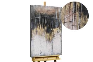 Tableau peint Turning into Gold Noir - Gris - Bois massif - Textile - 60 x 90 x 4 cm