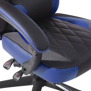 Fauteuil de jeu ergonomique Noir - Bleu - Cuir synthétique - 69 x 126 x 64 cm