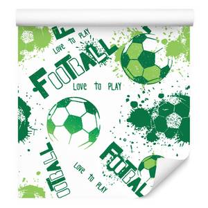 Papier Peint football graffiti enfants Vert - Blanc - Papier - 53 x 1000 x 1000 cm