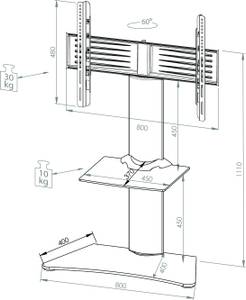 TV-Standfuß Zental Schwarz - Glas - Metall - 80 x 111 x 40 cm