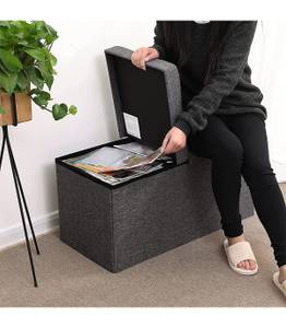 Pouf, Coffre de Rangement, Tabouret avec Repose-Pieds, Pliable, Banc avec  Rangement, 38 x 76 x 40 cm, Bleu Denim Clair