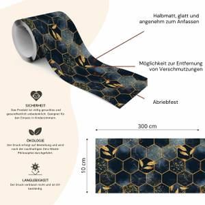 Bande Décorative HEXAGONE Feuilles Beige - Noir - Bleu - Marron - Papier - Textile - 10 x 300 x 300 cm