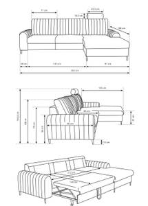 Samt Ecksofa Sofia Grau - Armlehne davorstehend rechts - Ottomane davorstehend rechts