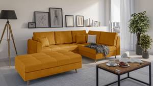 Skandinavisches Ecksofa Amber mit Hocker Gelb - Ecke davorstehend rechts