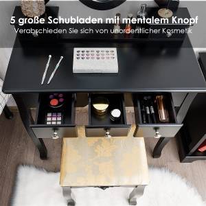 Schminktisch Set Frisiertisch Schwarz - Holzwerkstoff - 40 x 136 x 80 cm