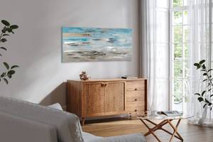 Acrylbild Meeresbrandung im Morgendunst Blau - Grau - Massivholz - Textil - 140 x 70 x 4 cm