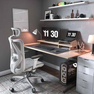 Chaise de bureau SIHOO-J87 Gris - Blanc - Textile - 66 x 128 x 93 cm