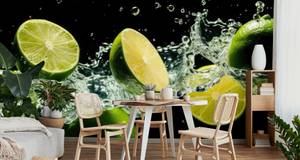 Papier Peint Citrons Verts Fruit Eau 3D 135 x 90 x 90 cm