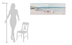 Acrylbild handgemalt Strandtag Beige - Blau - Massivholz - Textil - 150 x 50 x 4 cm