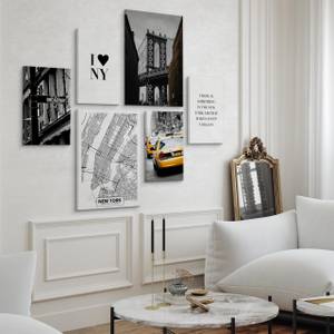 Set De Tableaux New York Citation Taxi Noir - Gris - Blanc - Jaune - Textile - 90 x 80 x 80 cm