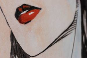 Tableau peint à la main Butterfly Eyes Noir - Blanc - Bois massif - Textile - 70 x 100 x 4 cm
