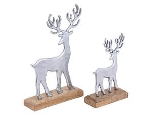 Deko Hirsche Weihnachten Holz 2er-Set Braun - Silber - Massivholz - Holzart/Dekor - 20 x 32 x 6 cm