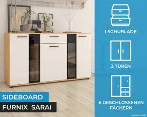 FURNIX Sideboard SARAI Artisan/Weiß Rehbraun - Plankeneiche Dekor - Weiß