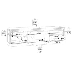 Meuble TV 2 tiroirs 1 porte coulissante Marron - En partie en bois massif - 203 x 56 x 52 cm