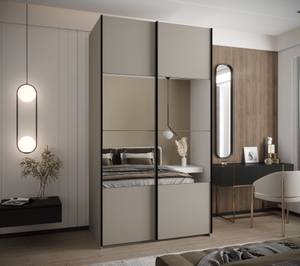 SCHWEBETÜRENSCHRANK LUX Beige - Schwarz - Breite: 140 cm