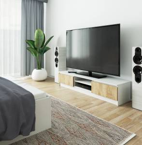 Meuble TV K160 2T 1S Imitation chêne de Sonoma - Blanc