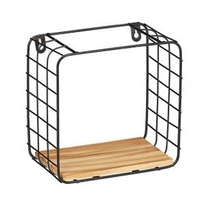 2-tlg. Set Wandregal Cube Schwarz - Braun - Holzwerkstoff - Metall - 25 x 25 x 12 cm