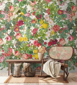 Landhaus Fototapete Floral Grün - Pink - Rot - Weiß - Gelb - Kunststoff - Textil - 159 x 280 x 1 cm