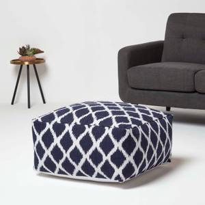 Designer Hocker Pouf Ikat blau weiß 60 x 30 x 60 cm