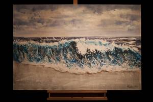 Acrylbild handgemalt Breaking Waves Blau - Massivholz - Textil - 120 x 80 x 4 cm